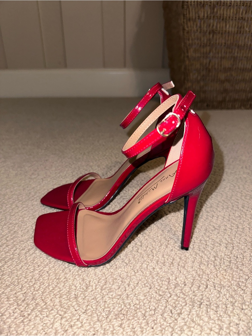 Red Ankle-Strap Stiletto Heels by Anne Michelle